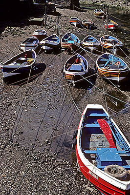 ENG: Yorkshire & Humberside Region, North Yorkshire, North Yorkshire Coast, Sea Cliffs, Straithes, Fishing boats moored in creek at low tide. [Ask for #133.075.]